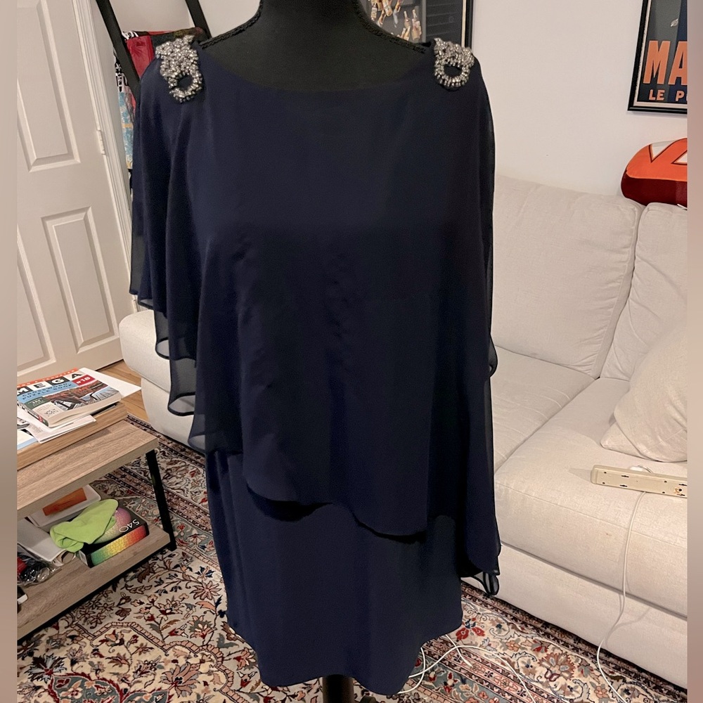 DJ Jaz navy sheer caped dress size 12